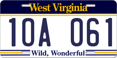 WV license plate 1OA061