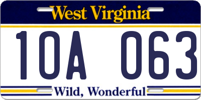 WV license plate 1OA063