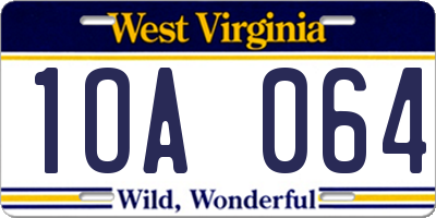 WV license plate 1OA064