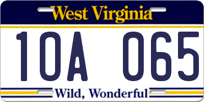 WV license plate 1OA065