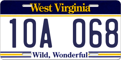 WV license plate 1OA068