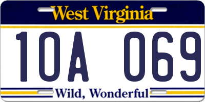 WV license plate 1OA069