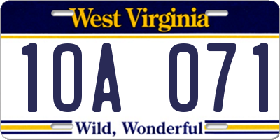 WV license plate 1OA071
