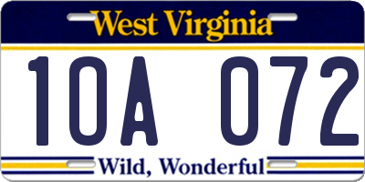 WV license plate 1OA072