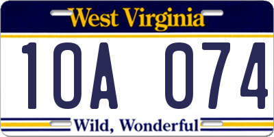WV license plate 1OA074