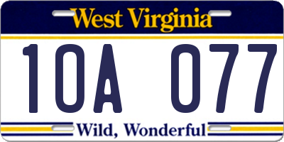 WV license plate 1OA077