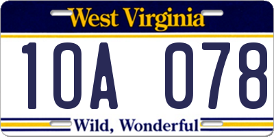 WV license plate 1OA078
