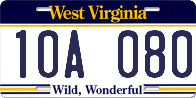 WV license plate 1OA080