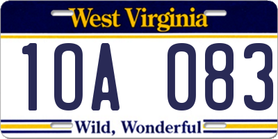 WV license plate 1OA083