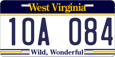 WV license plate 1OA084
