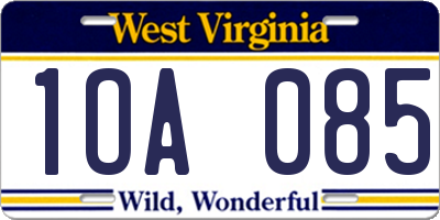 WV license plate 1OA085