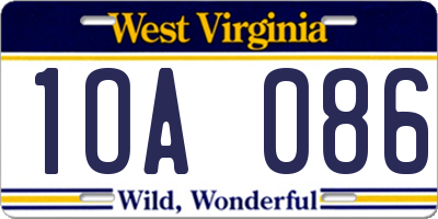 WV license plate 1OA086