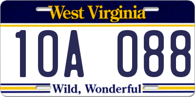 WV license plate 1OA088