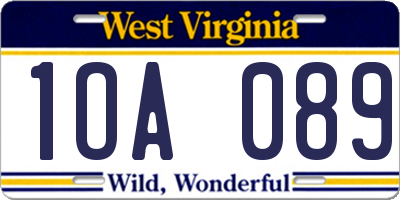 WV license plate 1OA089