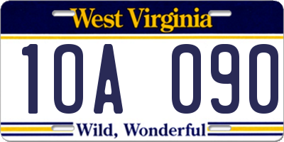 WV license plate 1OA090