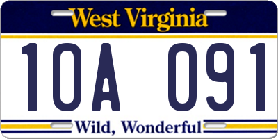 WV license plate 1OA091