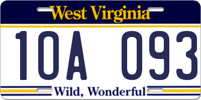 WV license plate 1OA093