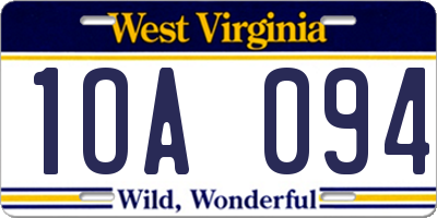 WV license plate 1OA094