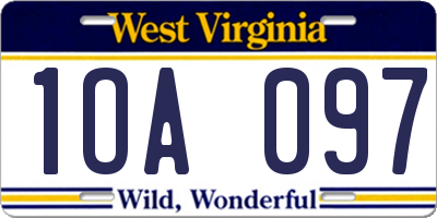 WV license plate 1OA097