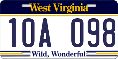 WV license plate 1OA098