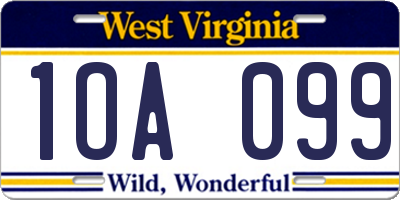 WV license plate 1OA099