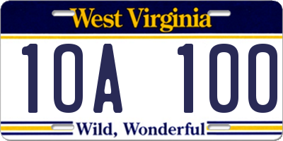 WV license plate 1OA100