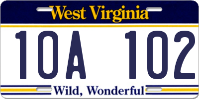 WV license plate 1OA102