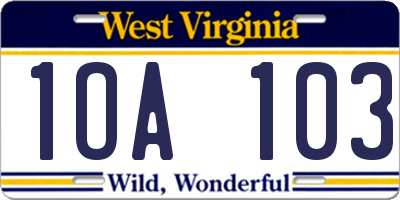 WV license plate 1OA103