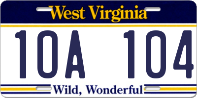 WV license plate 1OA104