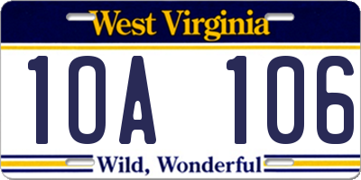 WV license plate 1OA106