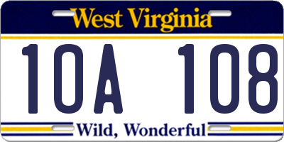 WV license plate 1OA108