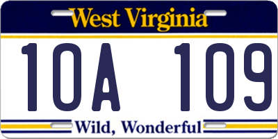 WV license plate 1OA109