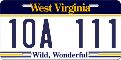 WV license plate 1OA111
