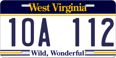 WV license plate 1OA112