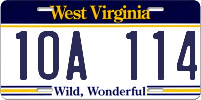 WV license plate 1OA114