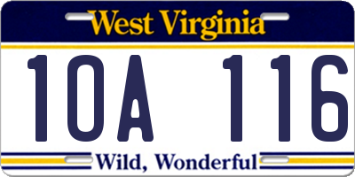 WV license plate 1OA116