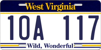WV license plate 1OA117