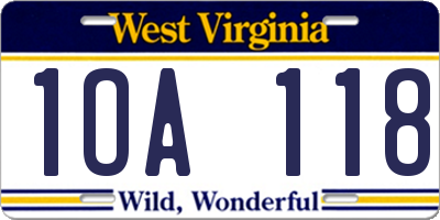 WV license plate 1OA118