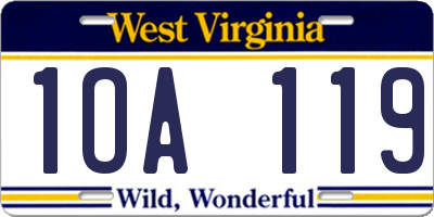 WV license plate 1OA119