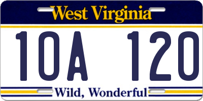 WV license plate 1OA120