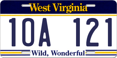 WV license plate 1OA121