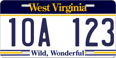 WV license plate 1OA123
