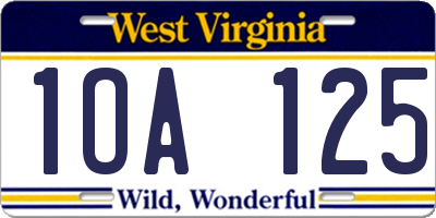 WV license plate 1OA125
