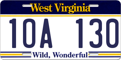 WV license plate 1OA130