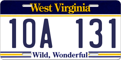 WV license plate 1OA131