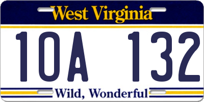 WV license plate 1OA132