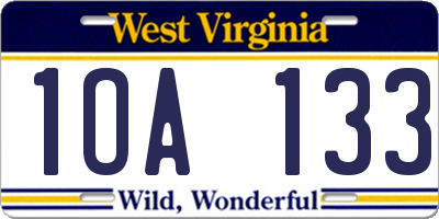 WV license plate 1OA133