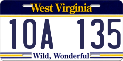 WV license plate 1OA135