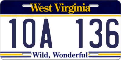 WV license plate 1OA136