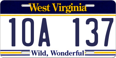 WV license plate 1OA137